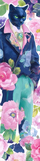 Black cat bookmarks design of a cat in a pastel suit outfit